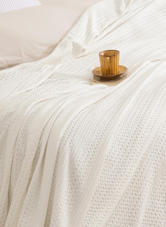 David's Home Cozy Waffle Weave Throw Blanket, Ultra Soft Breathable Lightweight Skin-Friendly Throw for All Seasons, Elegant Room Decor for Couch Bed Sofa Car Travel, White - Image 1